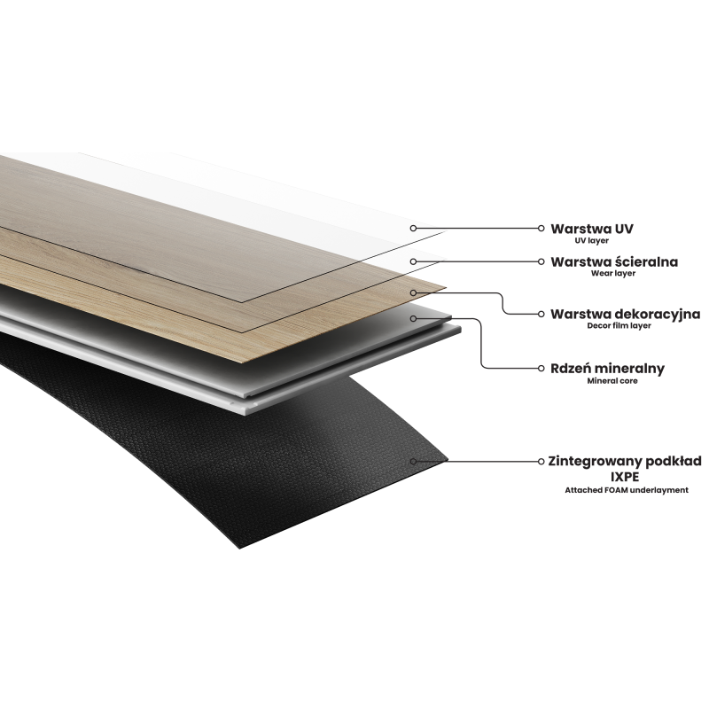 Mexen Strasburg vinilinės plokštės 1240 x 182 mm SPC 6,5 mm, IXPE 1,5 mm, 4 V-Negis, Ąžuolas - F1033-1240-182-505-4V1-01