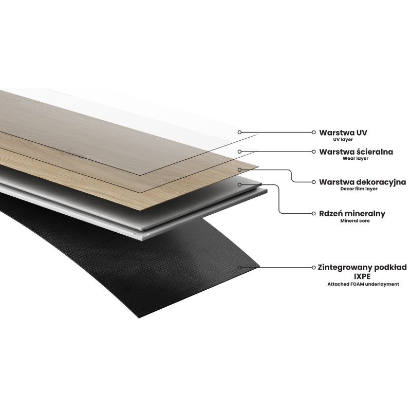 Mexen San Juan vinilinės plokštės 1240 x 182 mm SPC 6,5 mm, IXPE 1,5 mm pagrindas, 4 V grioveliai, ąžuolas