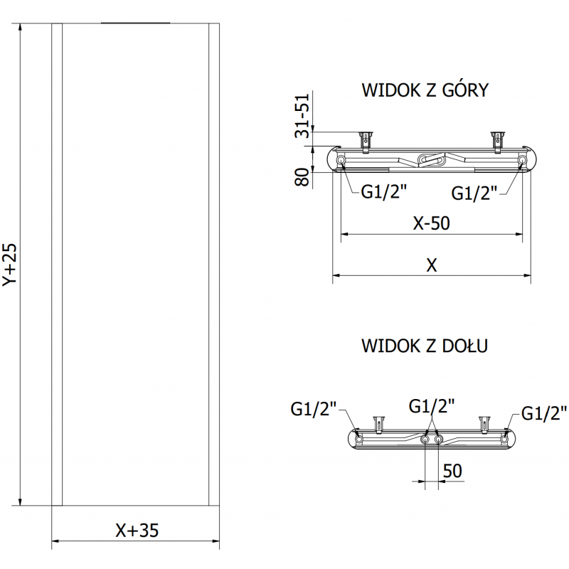 Mexen Flat VR20S radijator plokštelinis 1800 x 500 mm, apatinis šoninis prijungimas, 1090 W, juodas - W6VR20S-180-050-70