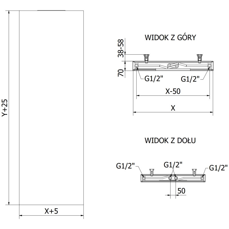 Mexen VS20S Plokščias plokščių radiatorius 1800 x 400 mm, centrinis apatinis prijungimas, 872 W, juodas - W6-180-040-70