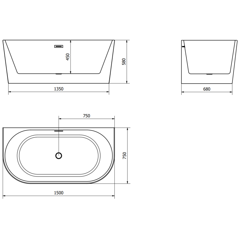 Mexen Oval laisvai stovinti priedušo vonia 150 x 75 cm, balta, šlifuoto vario perteklius - 52671507500-65