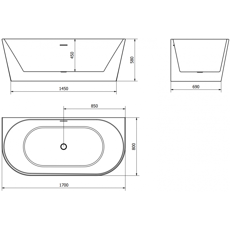 Mexen Oval laisvai pastatoma prie sienelės vonia 170 x 80 cm, balta, auksinis perpylimas - 52671708000-50