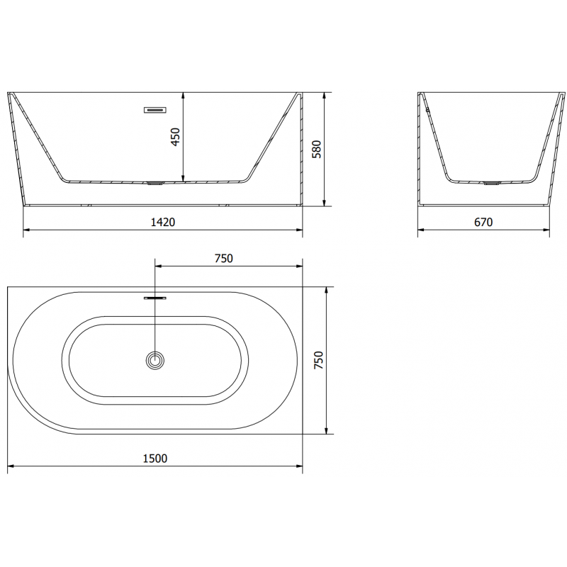 Mexen Mia laisvai pastatoma, kampe montuojama dešinė vonia 150 x 75 cm, balta, baltas perpylimas - 52691507500P-20