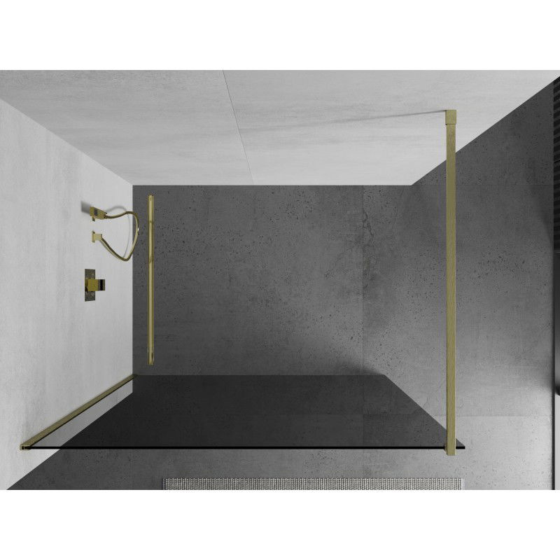 Mexen Kioto dušo siena Walk-in 100 x 200 cm, grafitas 8 mm, auksinė šepečiuota - 800-100-101-55-40