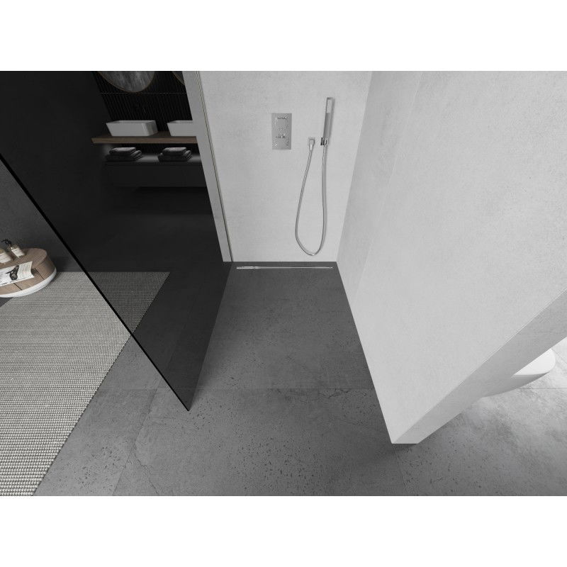 Mexen Kioto dušo sienelė Walk-in 90 x 200 cm, grafitas 8 mm, šlifuotas nikelis - 800-090-101-97-40
