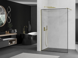 Mexen Kioto walk-in dušo sienelė 50 x 200 cm, juodas raštas 8 mm, šlifuota auksinė - 800-050-101-55-70