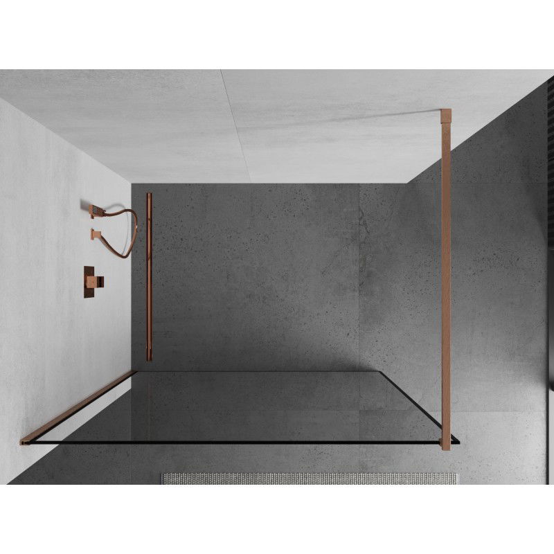 Mexen Kioto dušo siena Walk-in 140 x 200 cm, juodas rėmas 8 mm, šlifuotas varis - 800-140-101-65-70