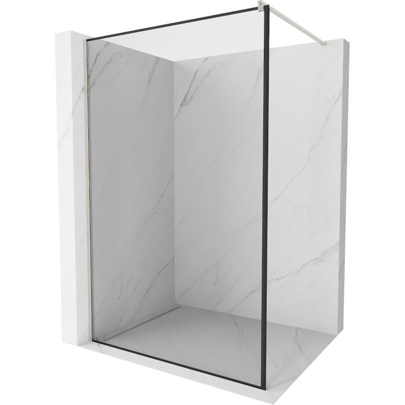 Mexen Kioto Dušo sienelė Walk-in 50 x 200 cm, juodas rėmelis 8 mm, poliruotas nikelis - 800-050-101-97-70