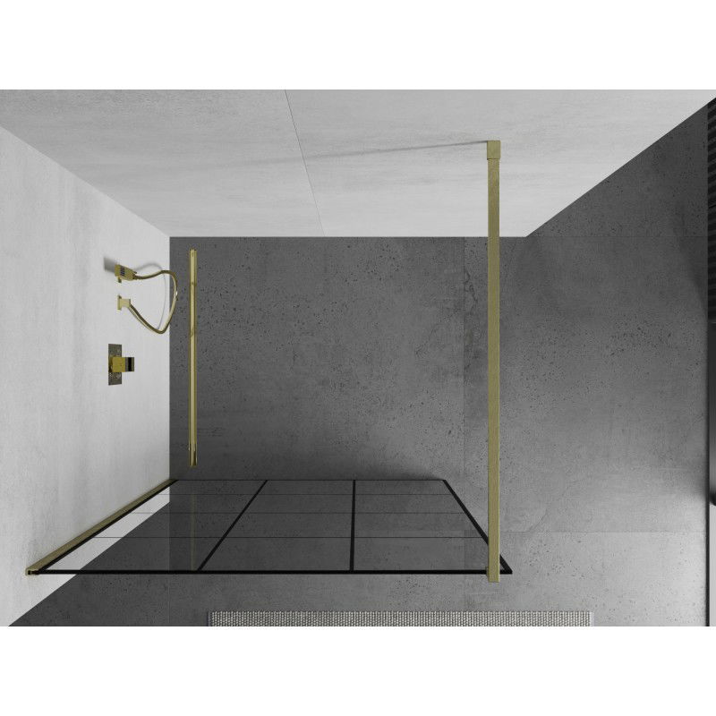 Mexen Kioto Dušo siena Walk-in 100 x 200 cm, juodas tinklelis 8 mm, auksinis šlifuotas - 800-100-101-55-77