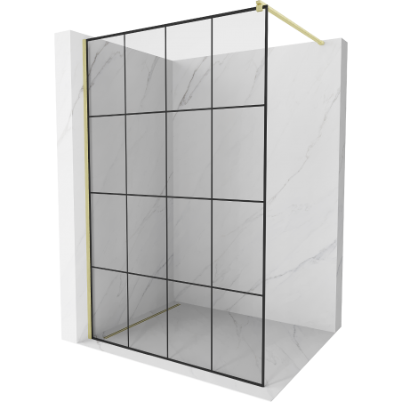 Mexen Kioto dušo siena Walk-in 160 x 200 cm, juodos grotelės 8 mm, auksinė matinė - 800-160-101-55-77