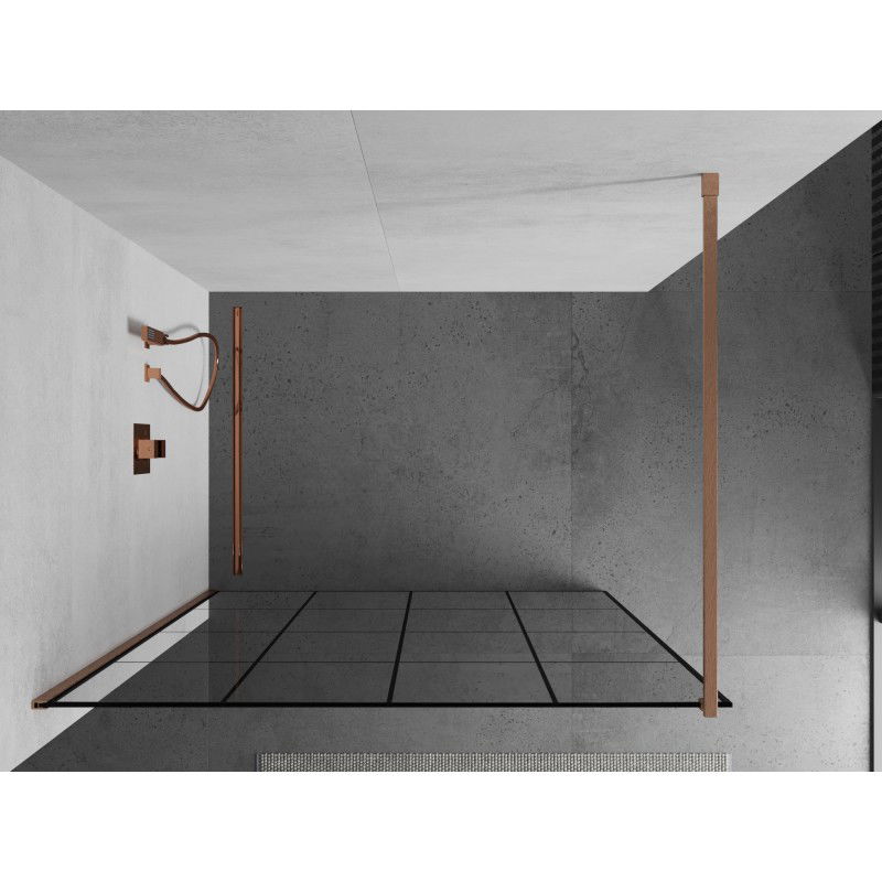 Mexen Kioto dušo sienelė Walk-in 140 x 200 cm, juodos grotelės 8 mm, šlifuota varis - 800-140-101-65-77