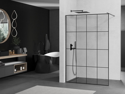 Mexen Kioto Walk-in dušo sienelė 160 x 200 cm, juodas raštas 8 mm, gun gray šlifuota - 800-160-101-66-77