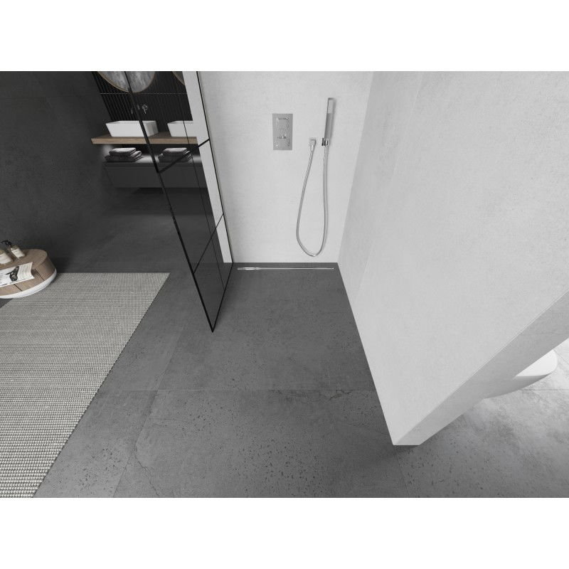Mexen Kioto dušo siena Walk-in 70 x 200 cm, juodas tinklelis 8 mm, šlifuotas nikelis - 800-070-101-97-77