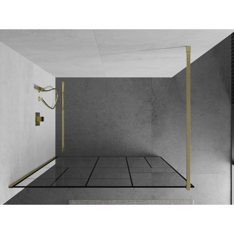 Mexen Kioto dušo sienelė Walk-in 70 x 200 cm, juodas raštas 8 mm, auksinė šlifuota - 800-070-101-55-78