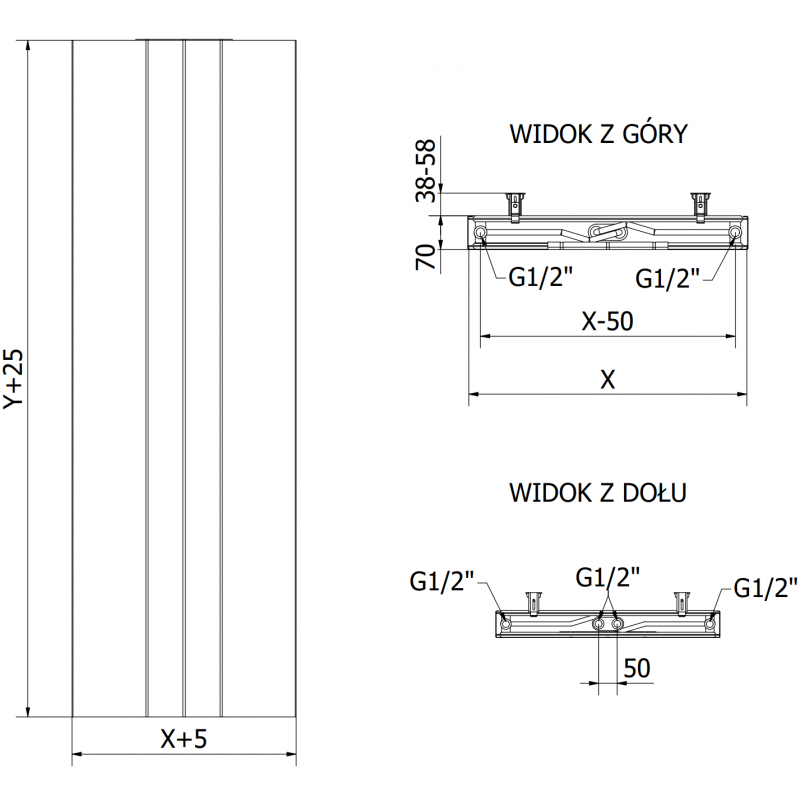 Mexen Line VS20SL plokštelinis radiatori 2200 x 500 mm, apatinis centrinis prijungimas, 1267 W, juodas - W6VS20SL-220-050-70