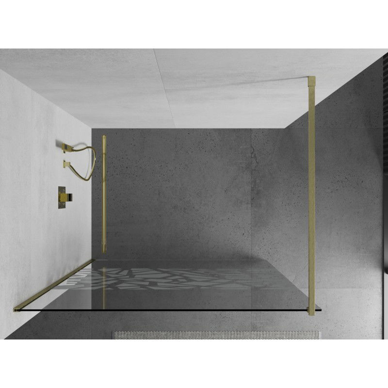 Mexen Kioto Dušo sienelė Walk-in 70 x 200 cm, baltas raštas 8 mm, auksinė šepetuota - 800-070-101-55-85