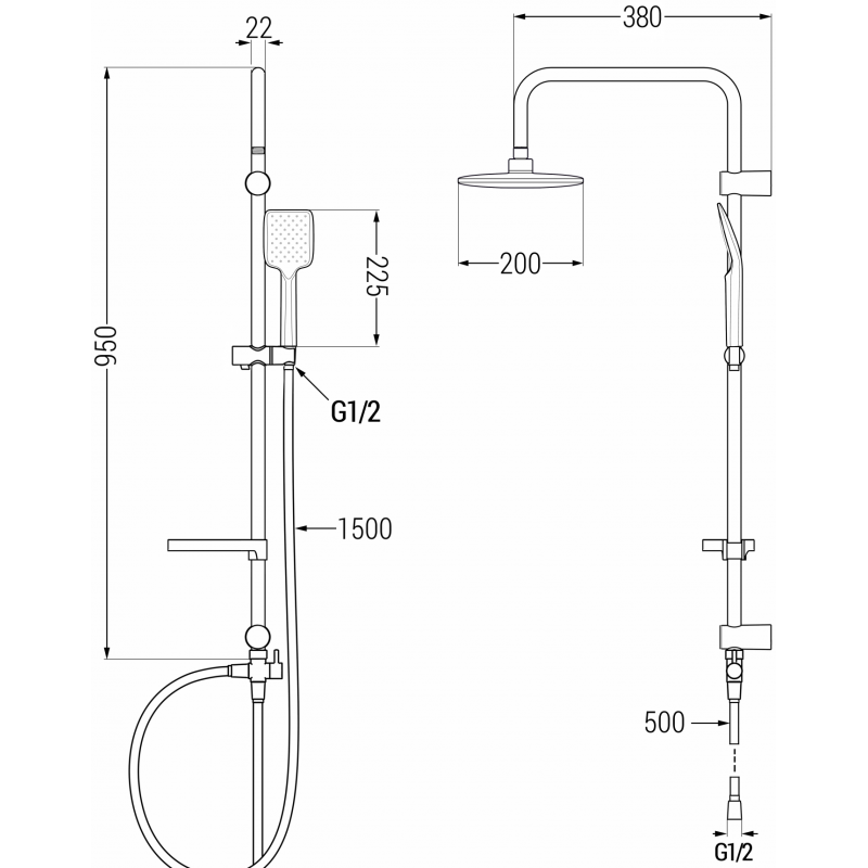 Mexen Sven antviršinis dušo komplektas su lietaus dušu ir Alexa dušo maišytuvu, juodas - 71240262-70