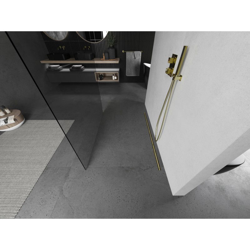 Mexen Kioto laisvai pastatoma dušo pertvara 140 x 200 cm, permatoma 8 mm, aukso šlifuota - 800-140-002-55-00