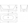 Mexen Mia laisvai pastatoma kampinė dešinė vonia 170 x 80 cm, balta, su persipylimu gun metal - 52691708000P-95