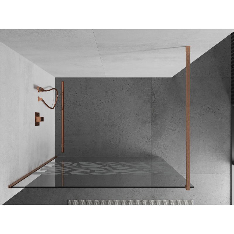 Mexen Kioto dušo siena Walk-in 130 x 200 cm, baltas raštas 8 mm, šlifuotas varis - 800-130-101-65-85