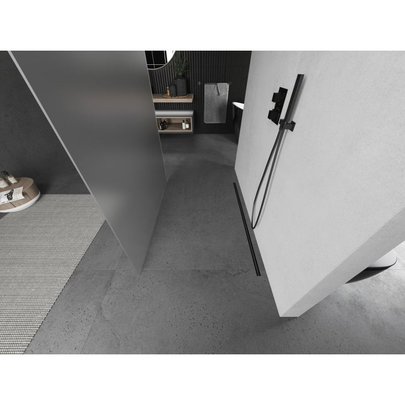 Mexen Kioto laisvai stovinti dušo pertvara 130 x 200 cm, matinė 8 mm, šlifuota tamsiai pilka - 800-130-002-66-30