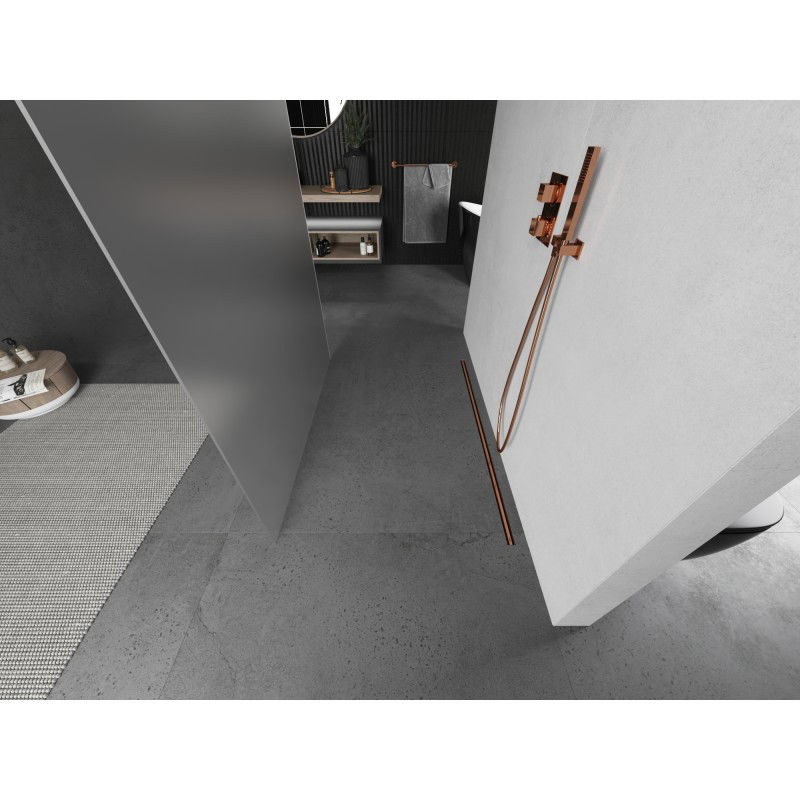 Mexen Kioto laisvai stovinti dušo sienelė 100 x 200 cm, matinė 8 mm, šlifuotas varis - 800-100-002-65-30