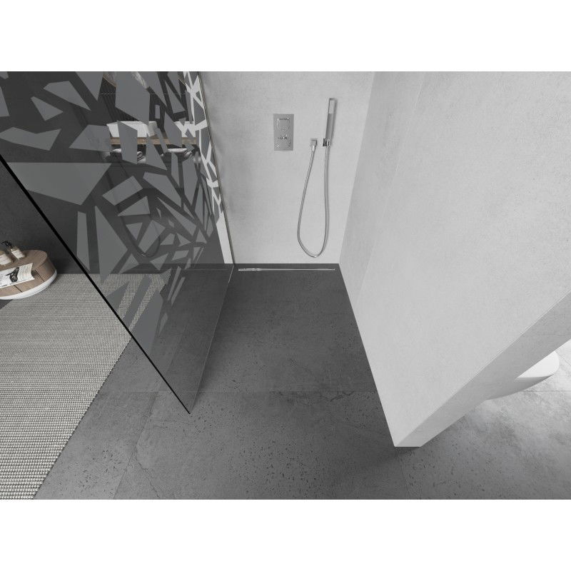 Mexen Kioto dušo sienelė Walk-in 90 x 200 cm, baltas raštas 8 mm, šlifuotas nikelis - 800-090-101-97-85