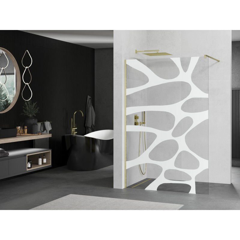 Mexen Kioto dušų siena Walk-in 70 x 200 cm, balta banga 8 mm, auksinis šlifuotas - 800-070-101-55-97