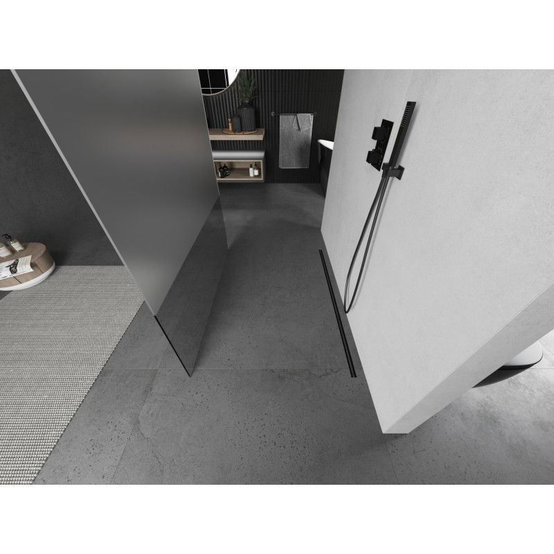 Mexen Kioto laisvai stovinti dušo siena 130 x 200 cm, skaidriai/matinis 8 mm, šlifuotas ginklo pilkas - 800-130-002-66-35