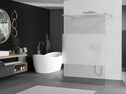 Mexen Kioto laisvai stovinti dušo siena 130 x 200 cm, skaidri/ matinė 8 mm, šlifuotas nikelis - 800-130-002-97-35