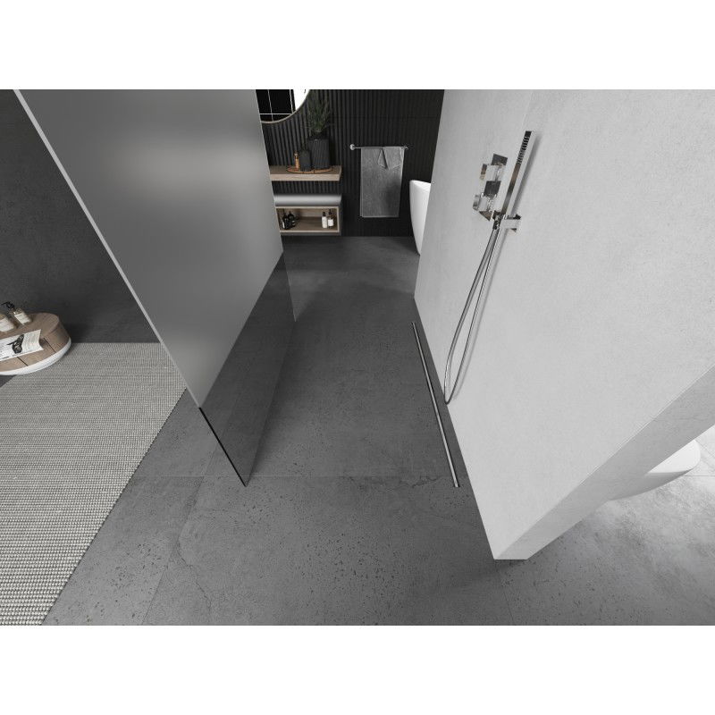 Mexen Kioto laisvai stovinti dušo pertvara 140 x 200 cm, skaidri/šerkšnas 8 mm, šlifuotas nikelis - 800-140-002-97-35