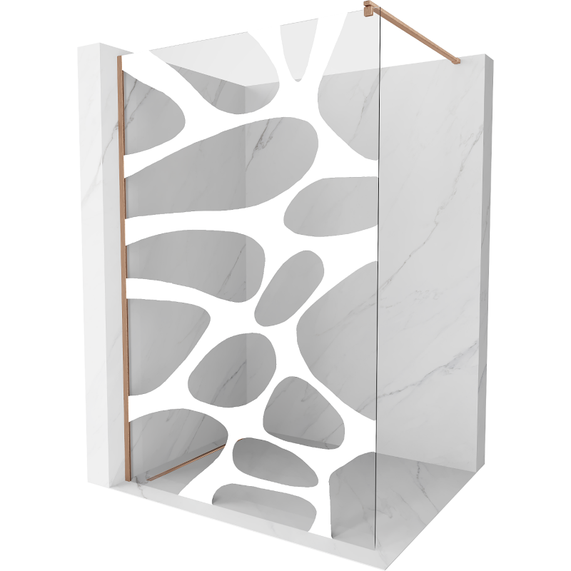 Mexen Kioto dušo sienelė Walk-in 70 x 200 cm, balta raštas 8 mm, šlifuota varis - 800-070-101-65-97