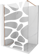Mexen Kioto dušo sienelė Walk-in 130 x 200 cm, baltas raštas 8 mm, šlifuota varis - 800-130-101-65-97