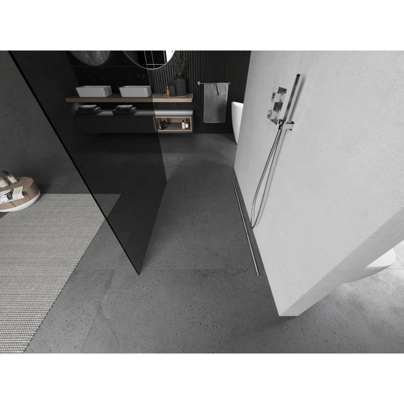 Mexen Kioto laisvai stovinti dušo siena 140 x 200 cm, grafitas 8 mm, šlifuotas nikelis - 800-140-002-97-40