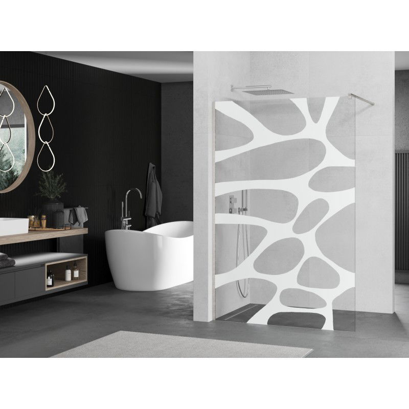 Mexen Kioto dušo siena Walk-in 90 x 200 cm, balta banga 8 mm, šlifuotas nikelis - 800-090-101-97-97