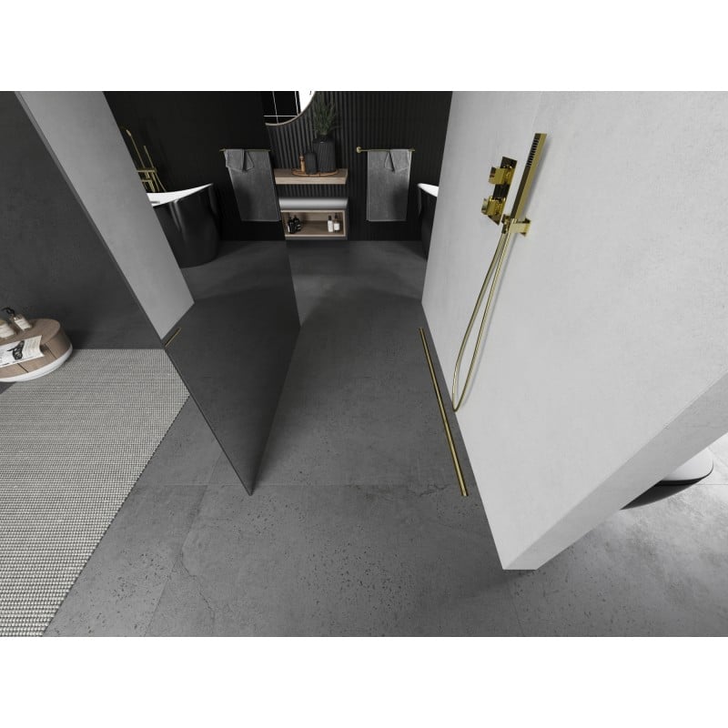 Mexen Kioto laisvai stovinti dušo siena 120 x 200 cm, veidrodis 8 mm, auksinis šlifuotas - 800-120-002-55-50