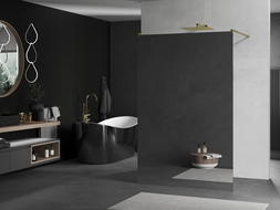 Mexen Kioto laisvai stovinti dušo siena 130 x 200 cm, veidrodis 8 mm, auksinė šlifuota - 800-130-002-55-50