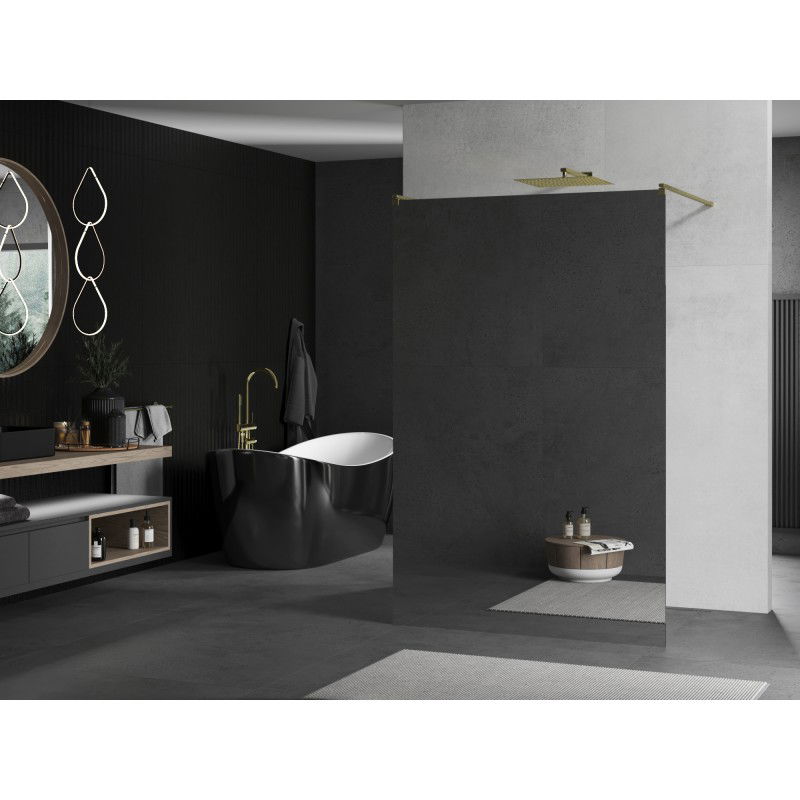 Mexen Kioto laisvai stovinti dušo pertvara 140 x 200 cm, veidrodis 8 mm, auksinis šlifuotas - 800-140-002-55-50