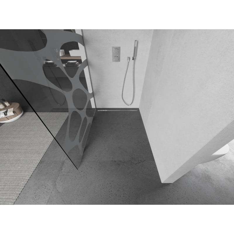 Mexen Kioto dušo siena Walk-in 140 x 200 cm, balta banga 8 mm, šlifuotas nikelis - 800-140-101-97-97