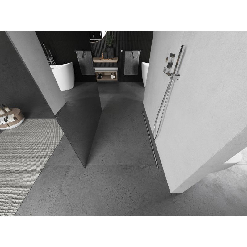 Mexen Kioto laisvai stovinti dušo pertvara 130 x 200 cm, veidrodis 8 mm, šlifuotas nikelis - 800-130-002-97-50