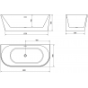 Mexen Oval vonios kambarys netinkama prie sienos 180 x 80 cm, balta/juoda, auksinė šlifuota nutekėjimo anga - 52671808075-55