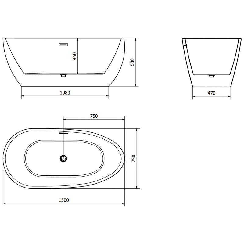 Mexen Eos laisvai pastatoma vonia 150 x 75 cm, balta, šlifuotas varis - 52471507500-65