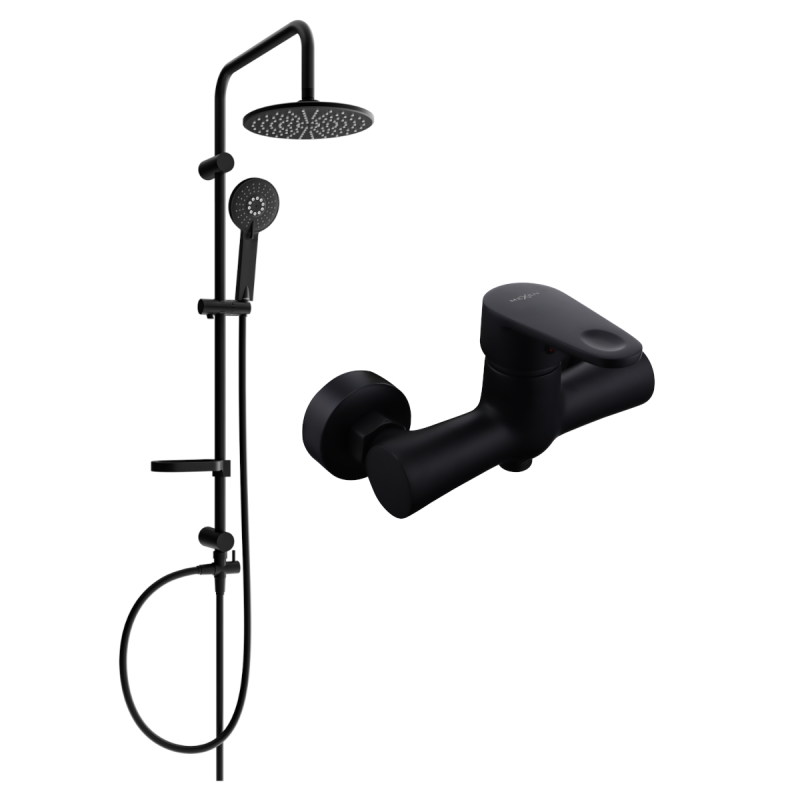 Mexen Kama Carl išorinio montavimo dušo komplektas su lietaus galvele ir dušo maišytuvu, juodas - 72540240-70