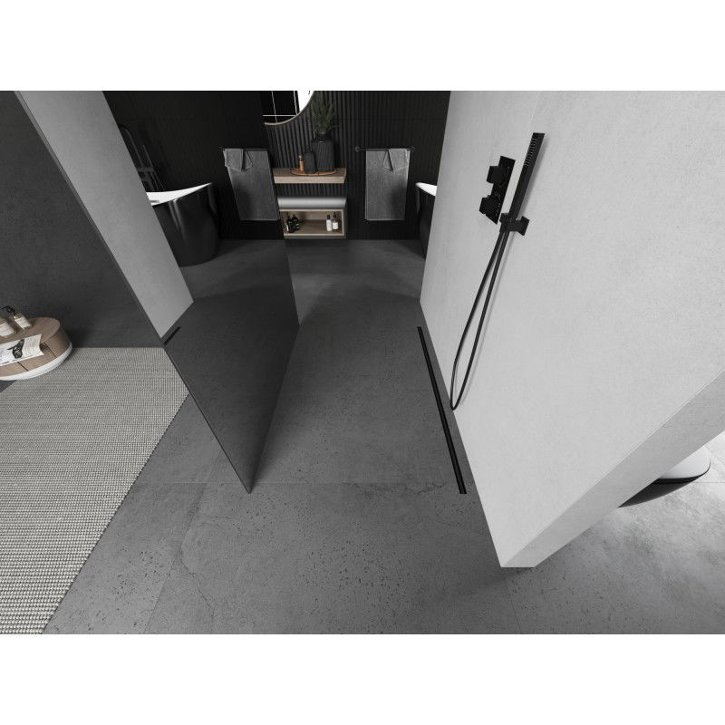 Mexen Kioto laisvai pastatoma dušo siena 110 x 200 cm, veidrodis 8 mm, matinė pilka - 800-110-002-66-50