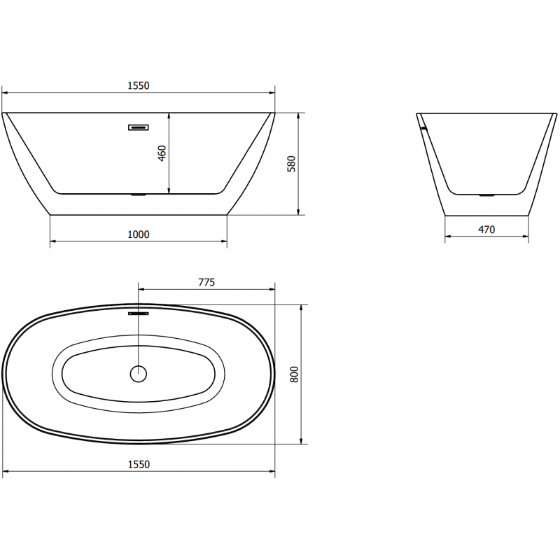 Mexen Eris laisvai pastatoma vonia 155 x 80 cm, balta, šlifuotas vario perpylimas - 53441558000-65