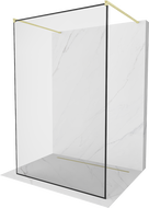 Mexen Kioto laisva dušo siena 130 x 200 cm, juodas modelis 8 mm, auksinio šlifavimo - 800-130-002-55-70