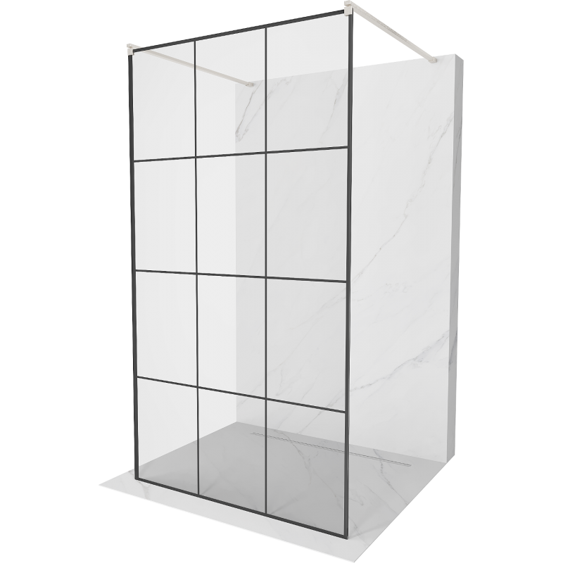 Mexen Kioto laisvai pastatoma dušo siena 110 x 200 cm, juodas modelis 8 mm, satinė nikelio danga - 800-110-002-97-77
