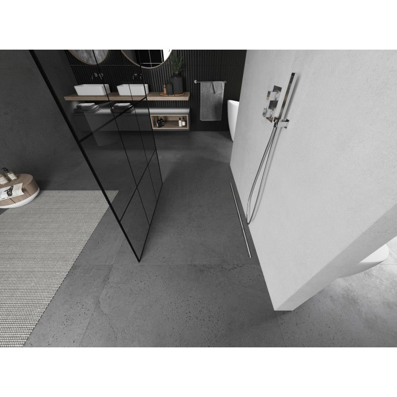 Mexen Kioto laisvai stovinti dušo siena 100 x 200 cm, juodas tinklelis 8 mm, šepečiu nikelis - 800-100-002-97-77