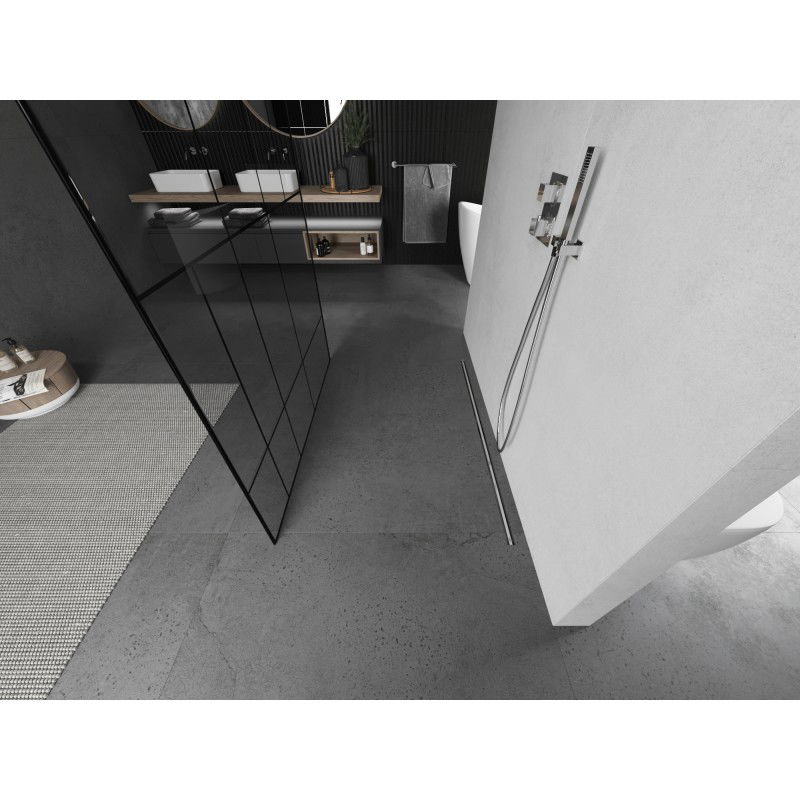 Mexen Kioto laisvai stovinti dušo pertvara 140 x 200 cm, juodas raštas 8 mm, šlifuotas nikelis - 800-140-002-97-78