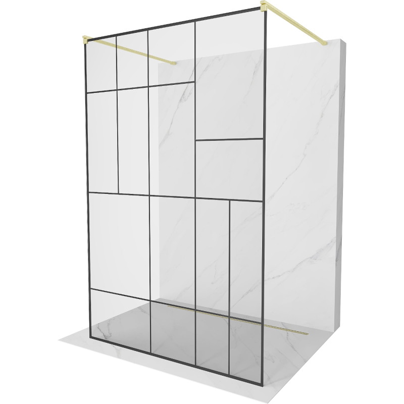 Mexen Kioto laisvai stovinti dušo sienelė 130 x 200 cm, juodas raštas 8 mm, auksinė šlifuota - 800-130-002-55-78